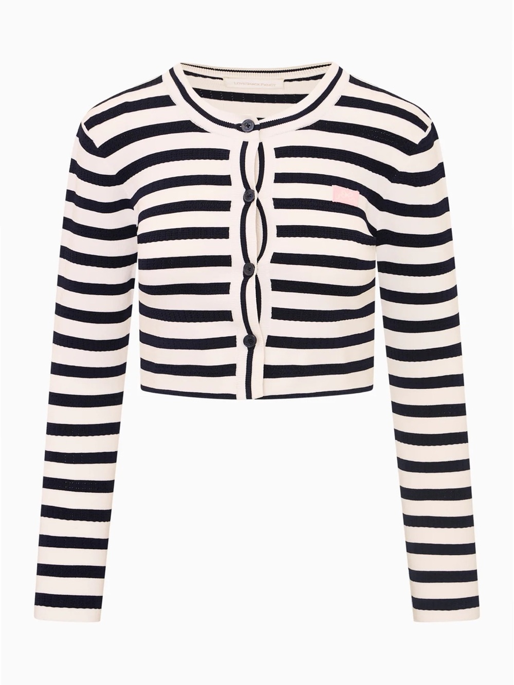 LoveShackFancy Avanette Striped Stretch Knit Cardigan with Pink Accent